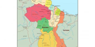 Žemėlapis Gajana rodo 10 administraciniai regionai