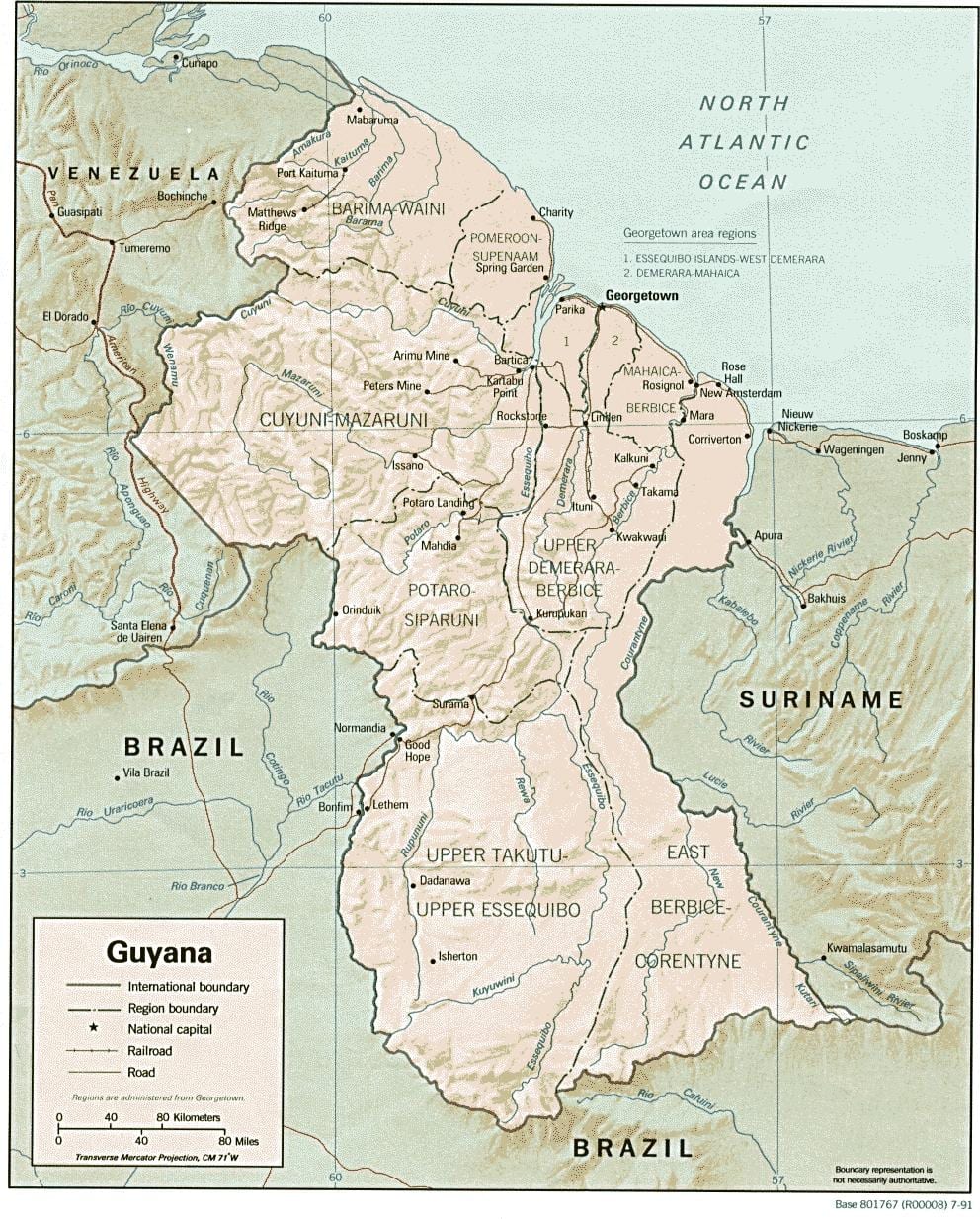 žemėlapis amerindian gyvenviečių Gajana