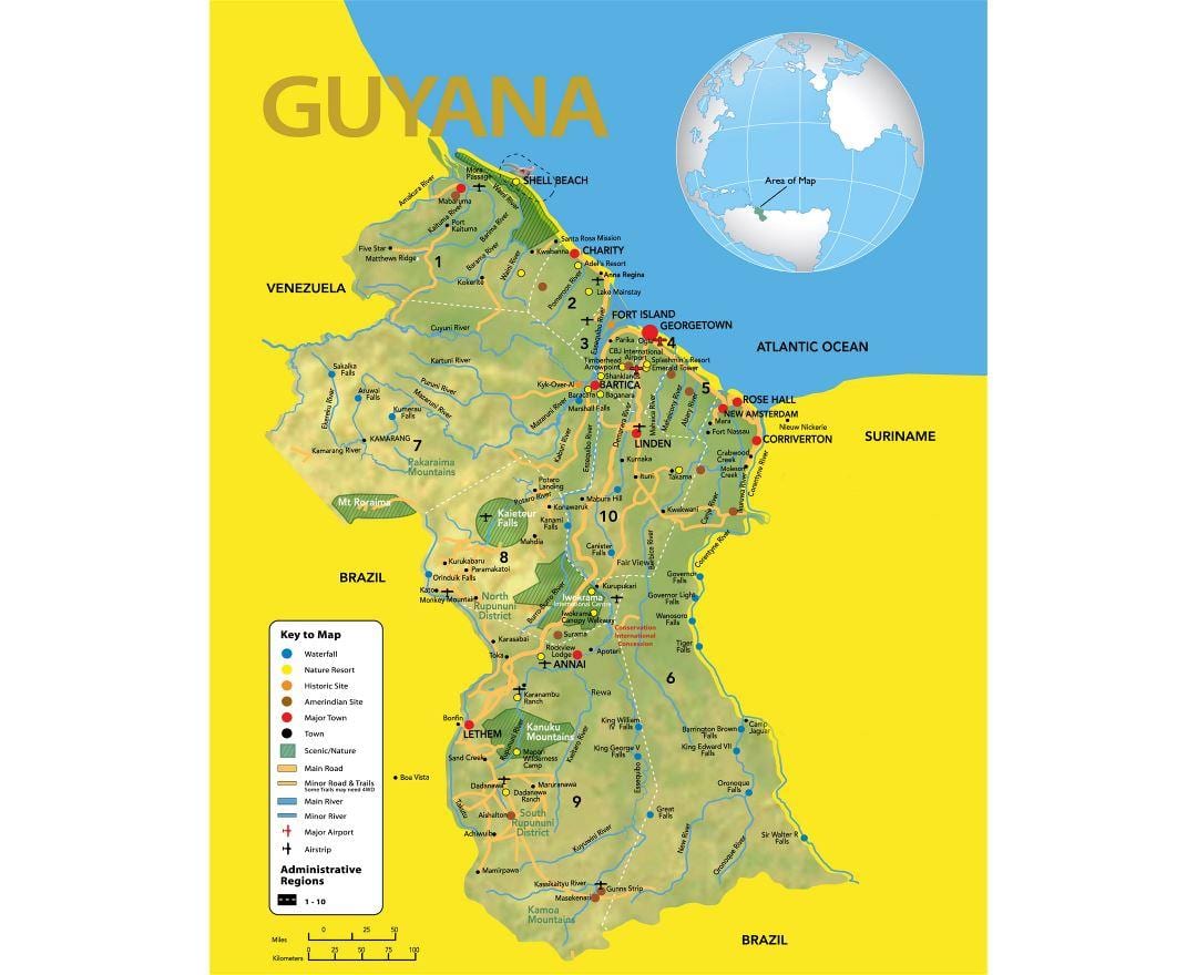 žemėlapis Gajana vieta žemėlapyje