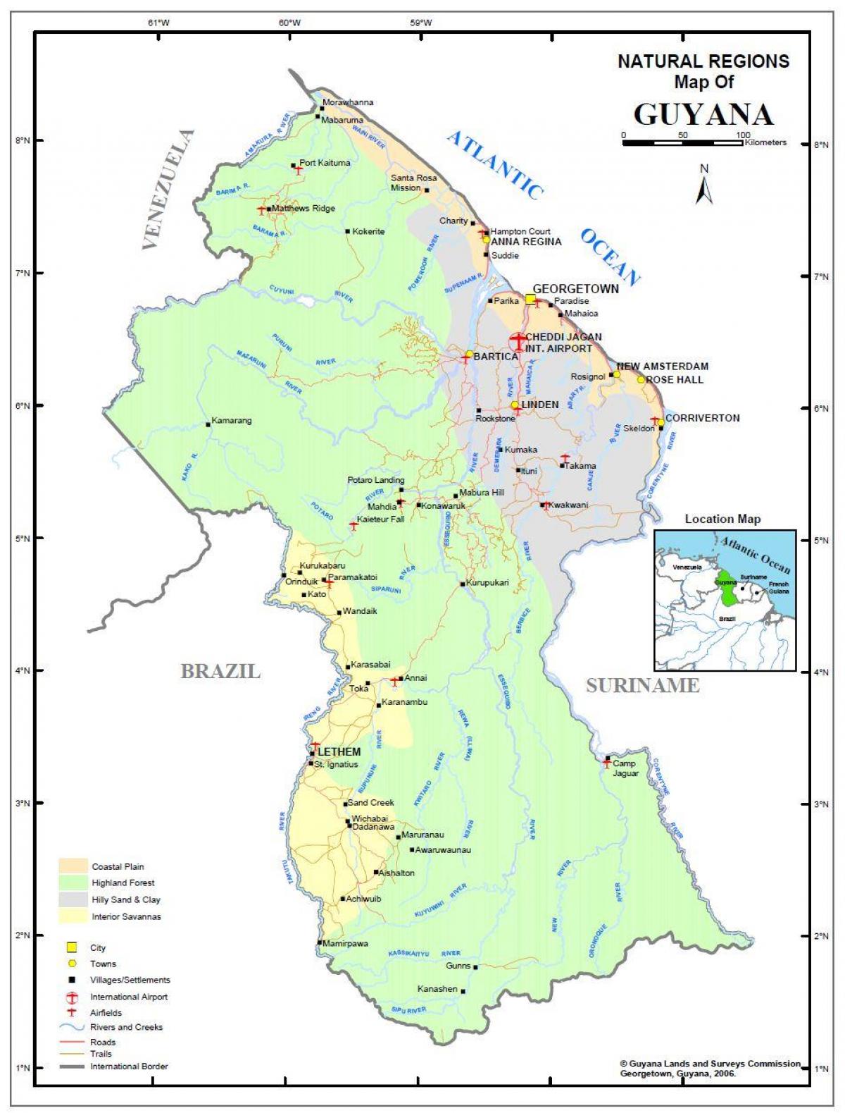žemėlapis Gajana kuriame gamtos išteklių
