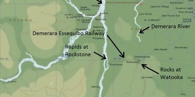 Žemėlapis essequibo pakrantėje Gajana